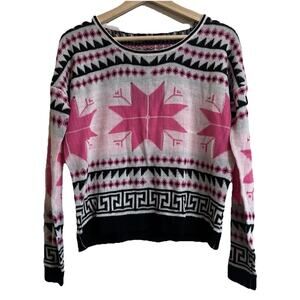 Knit Sweater Pink Aztec Nordic Design Size Small Lightweight Winter Layering